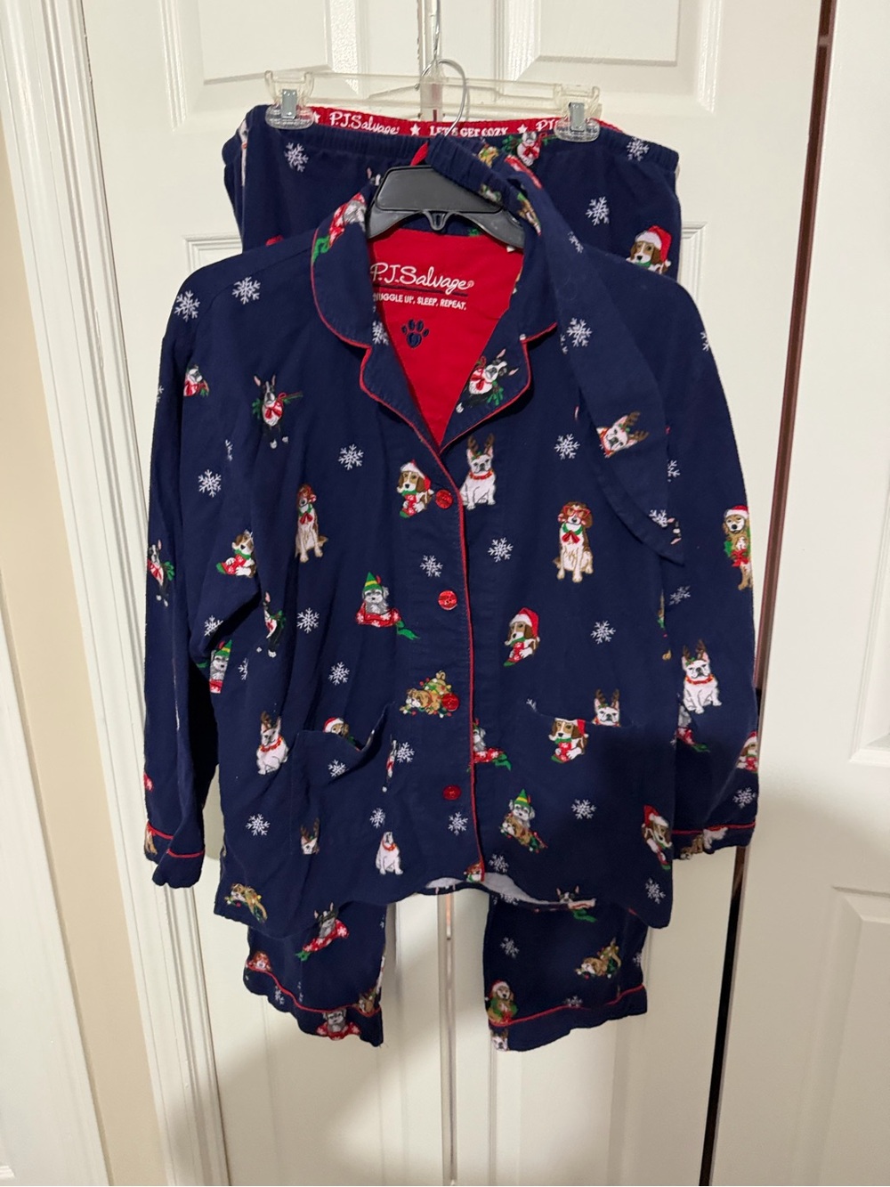 Nwot P.J. Salvage Navy Christmas Dog-Print Pajama Set XL